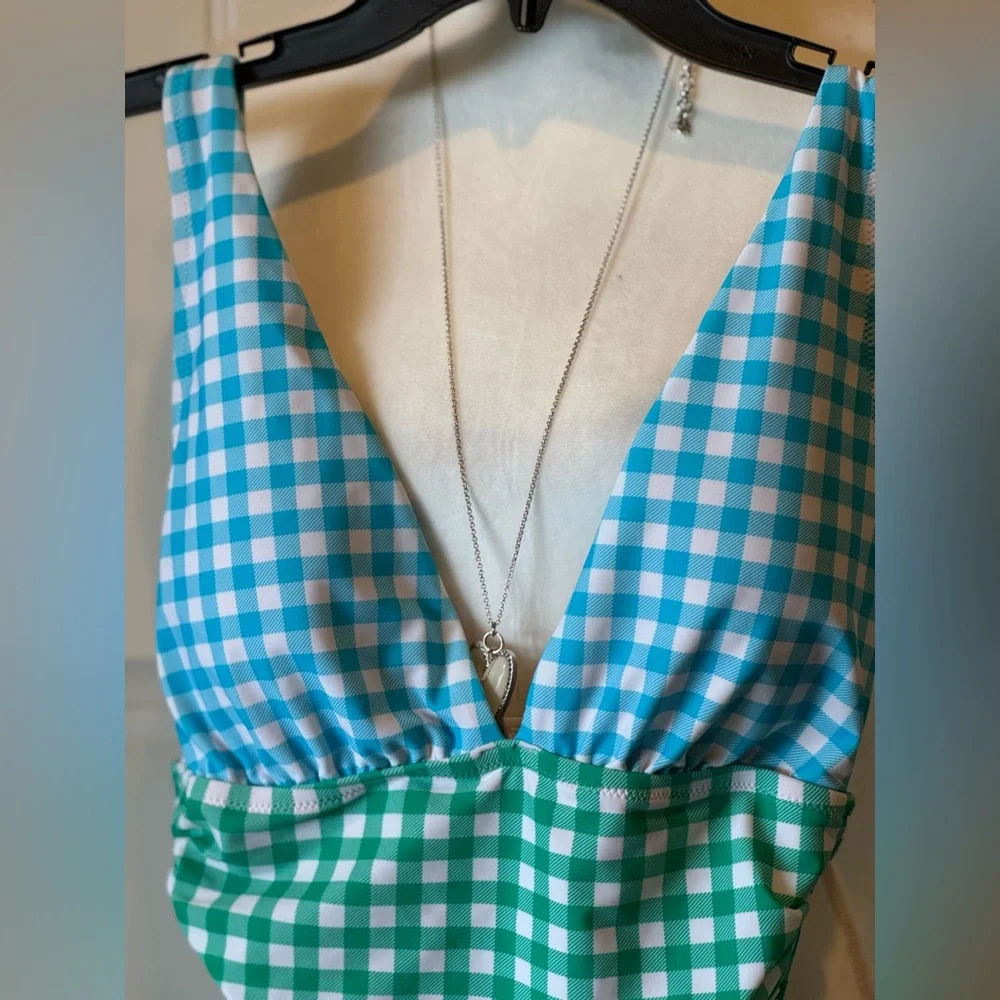NWOT J. Crew Gingham One Piece - Blue & Green SZ SM